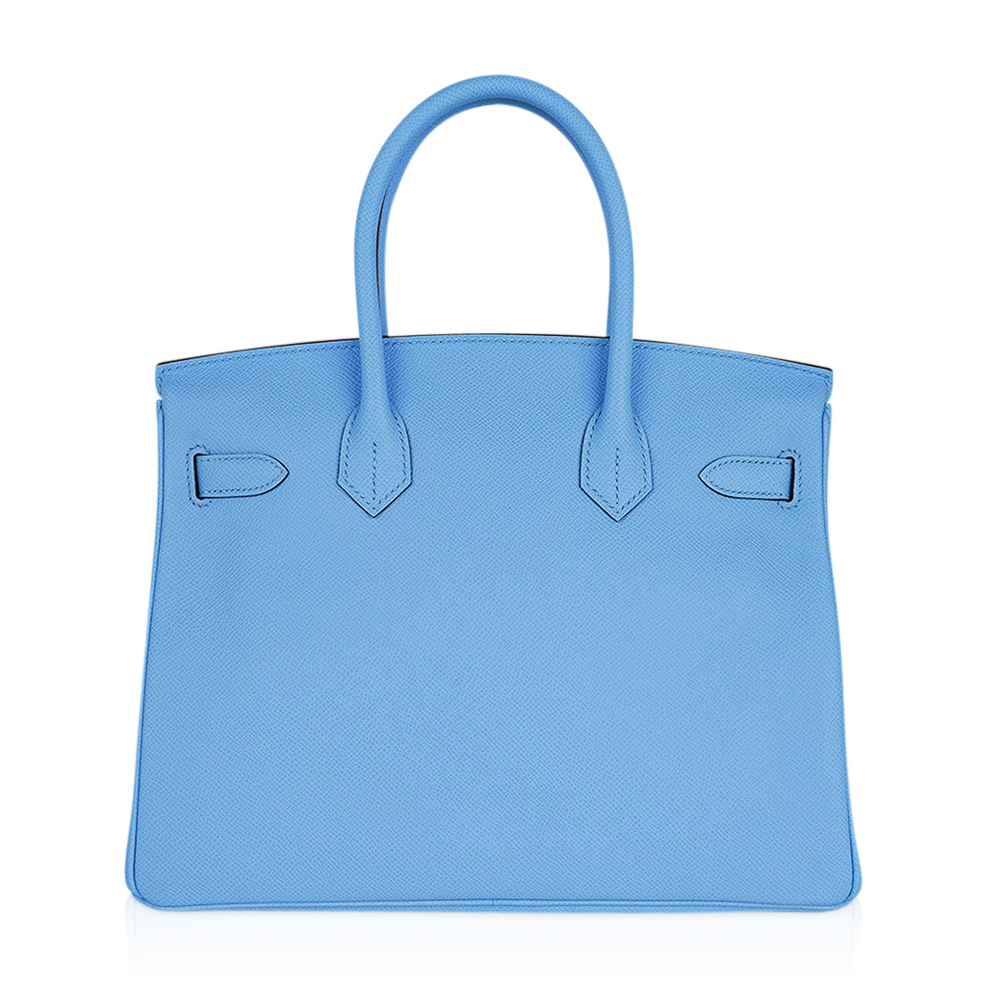 Hermes Birkin 30 Azul Celeste Bolso Herrajes de Oro Piel de Epsom en venta 3