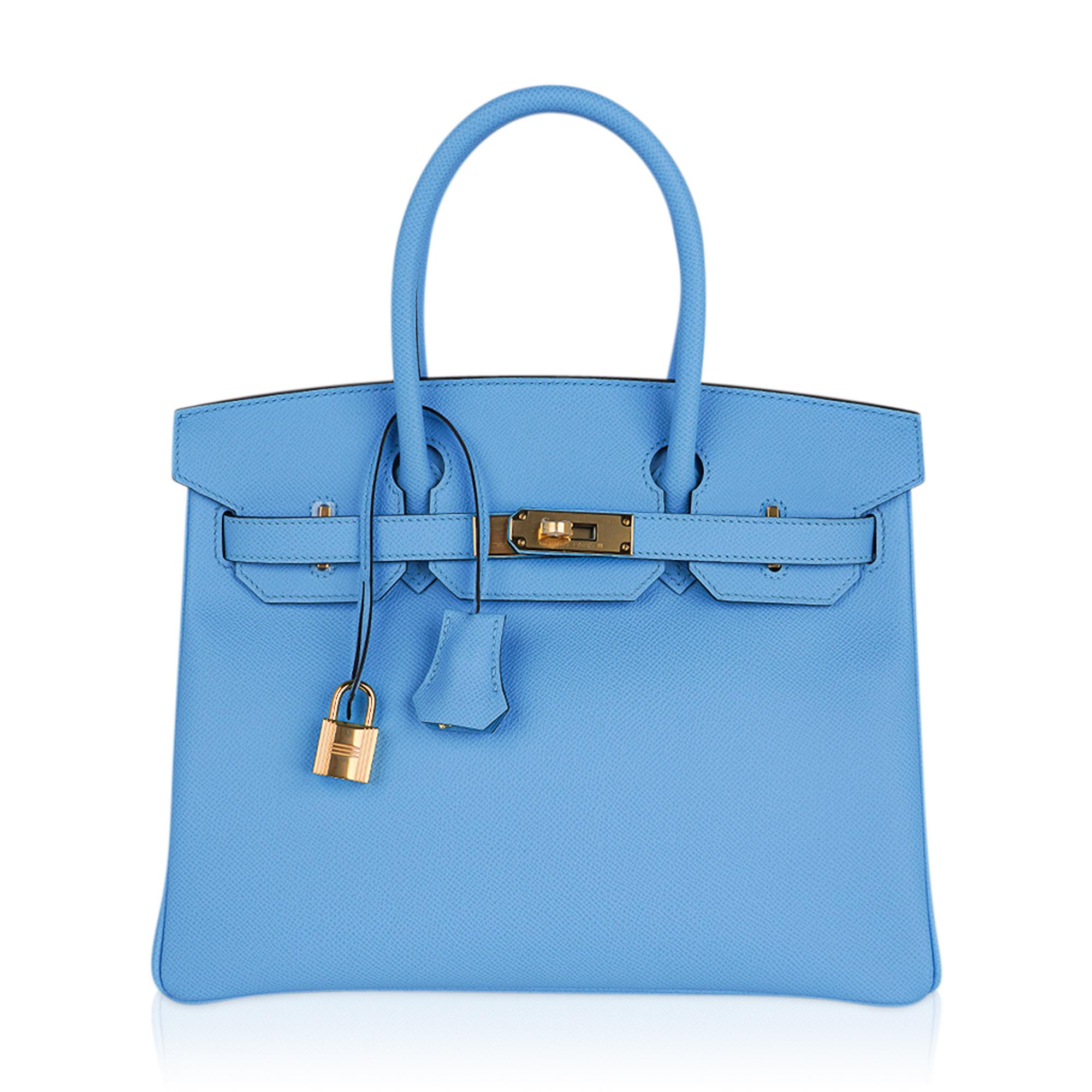Hermes Birkin 30 Azul Celeste Bolso Herrajes de Oro Piel de Epsom en venta 4