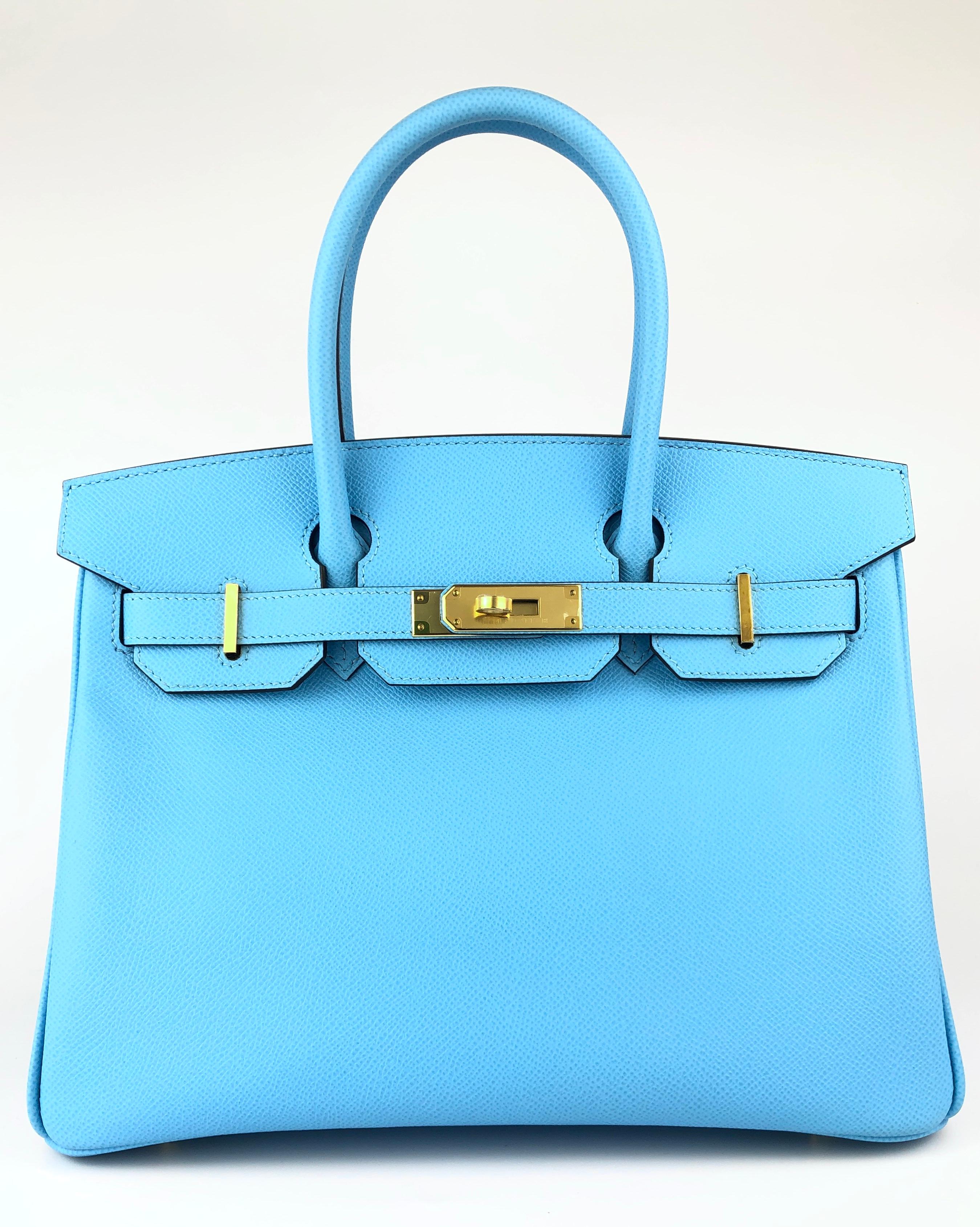 Rare AS NEW 2020 Hermes Birkin 30 Blue Celeste Epsom Leather Complimented by Gold Hardware. Y Stamp 2020. Includes all Accessories and box.

Shop with Confidence from Lux Addicts. Authenticity Guaranteed!