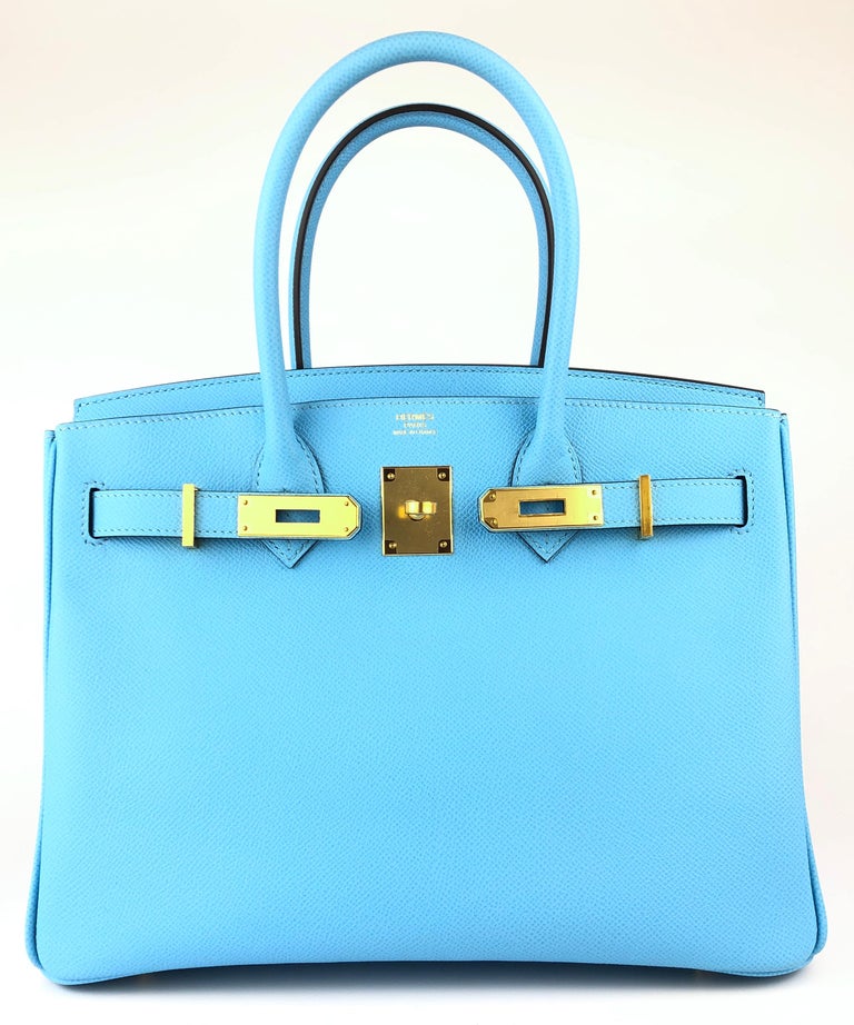 Hermes Birkin 30 Bag Blue Celeste Gold Hardware Epsom Leather