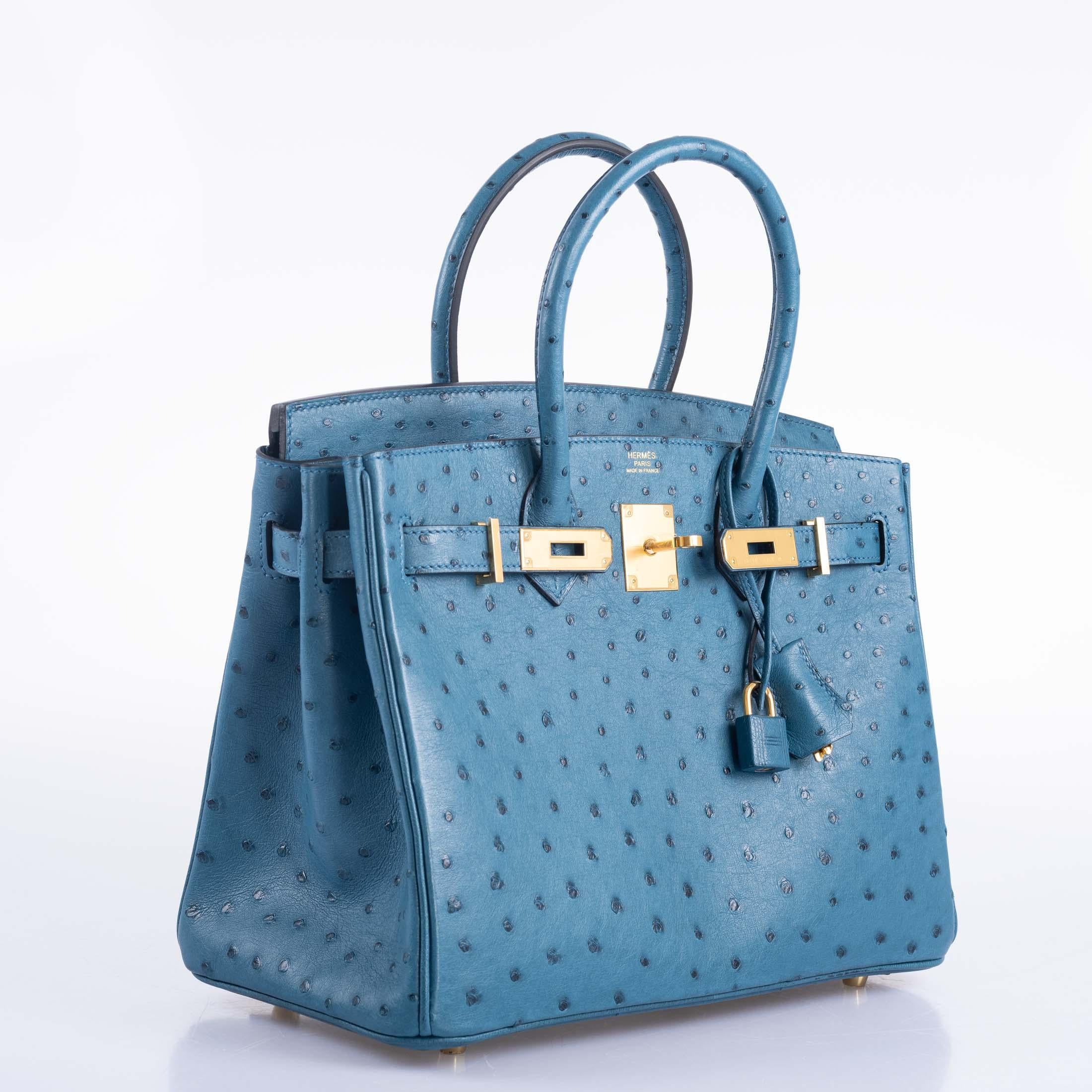 da uomo o donna Hermes Birkin 30 Blu Colvert Struzzo Hardware Oro in vendita