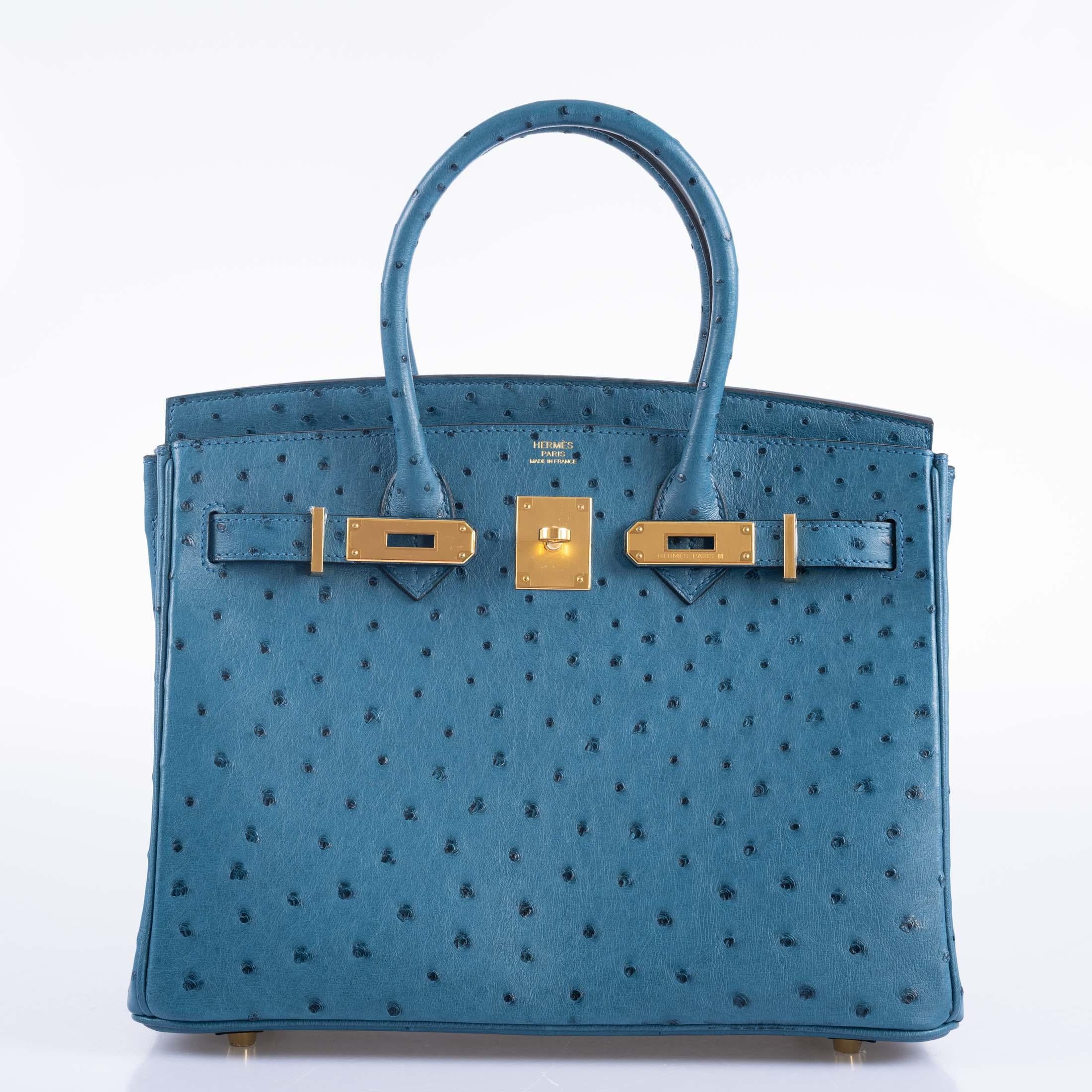 Hermes Birkin 30 Blu Colvert Struzzo Hardware Oro in vendita 1