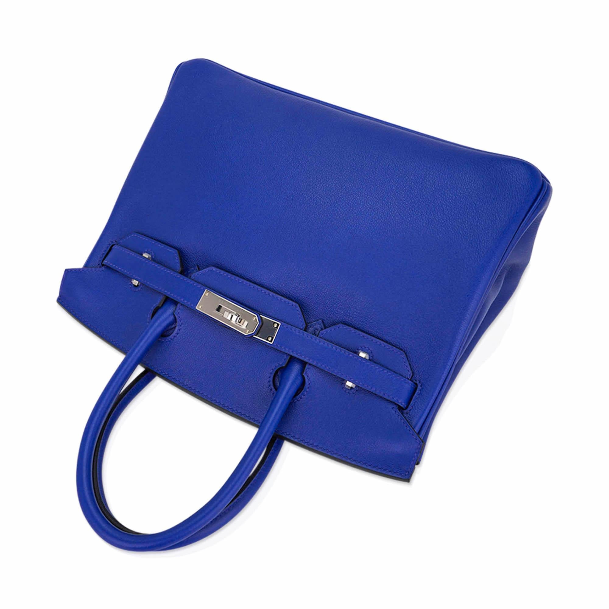Hermes Birkin 30 Blue Electric Bag Palladium Hardware Novillo Leather For Sale 1