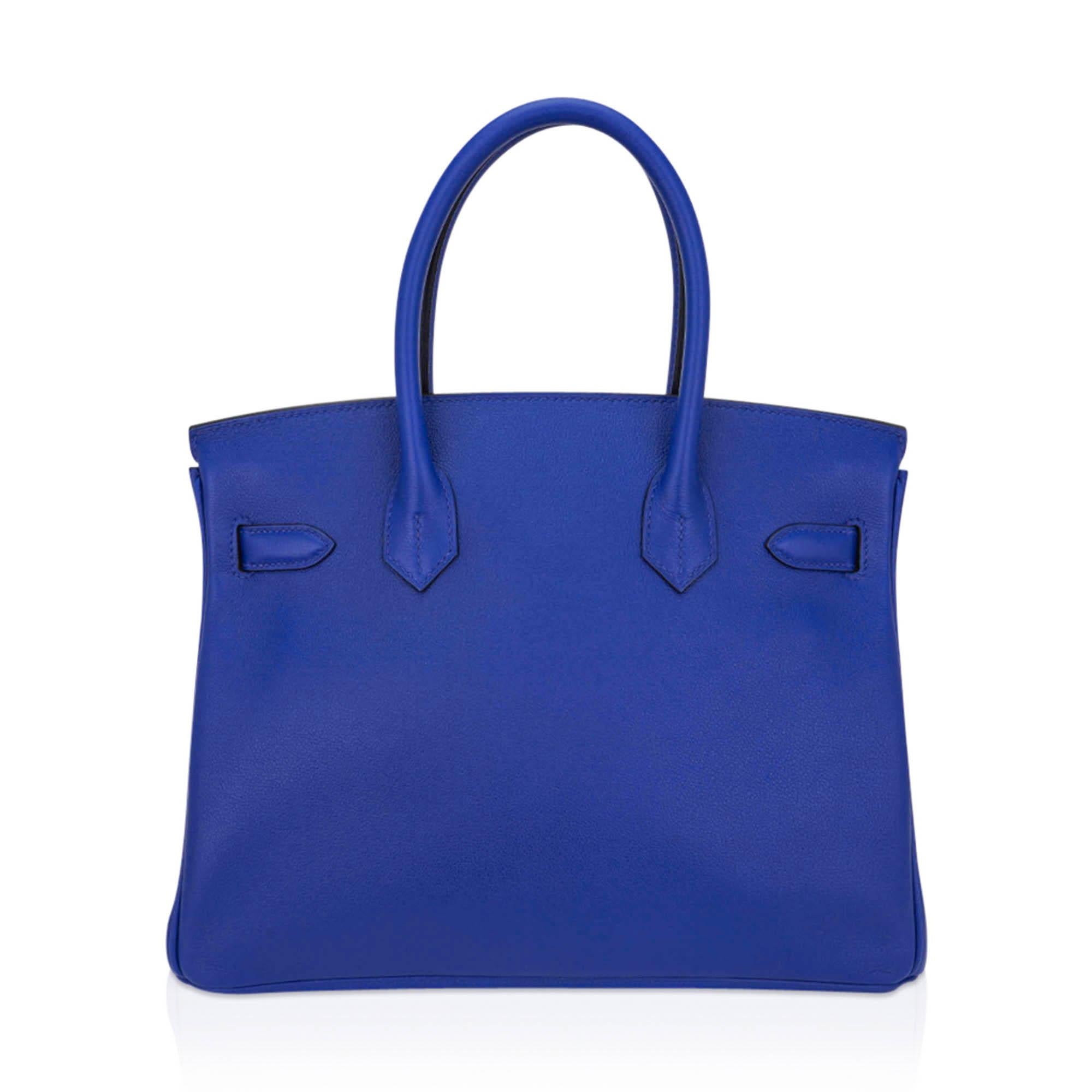 Hermes Birkin 30 Blue Electric Bag Palladium Hardware Novillo Leather For Sale 3