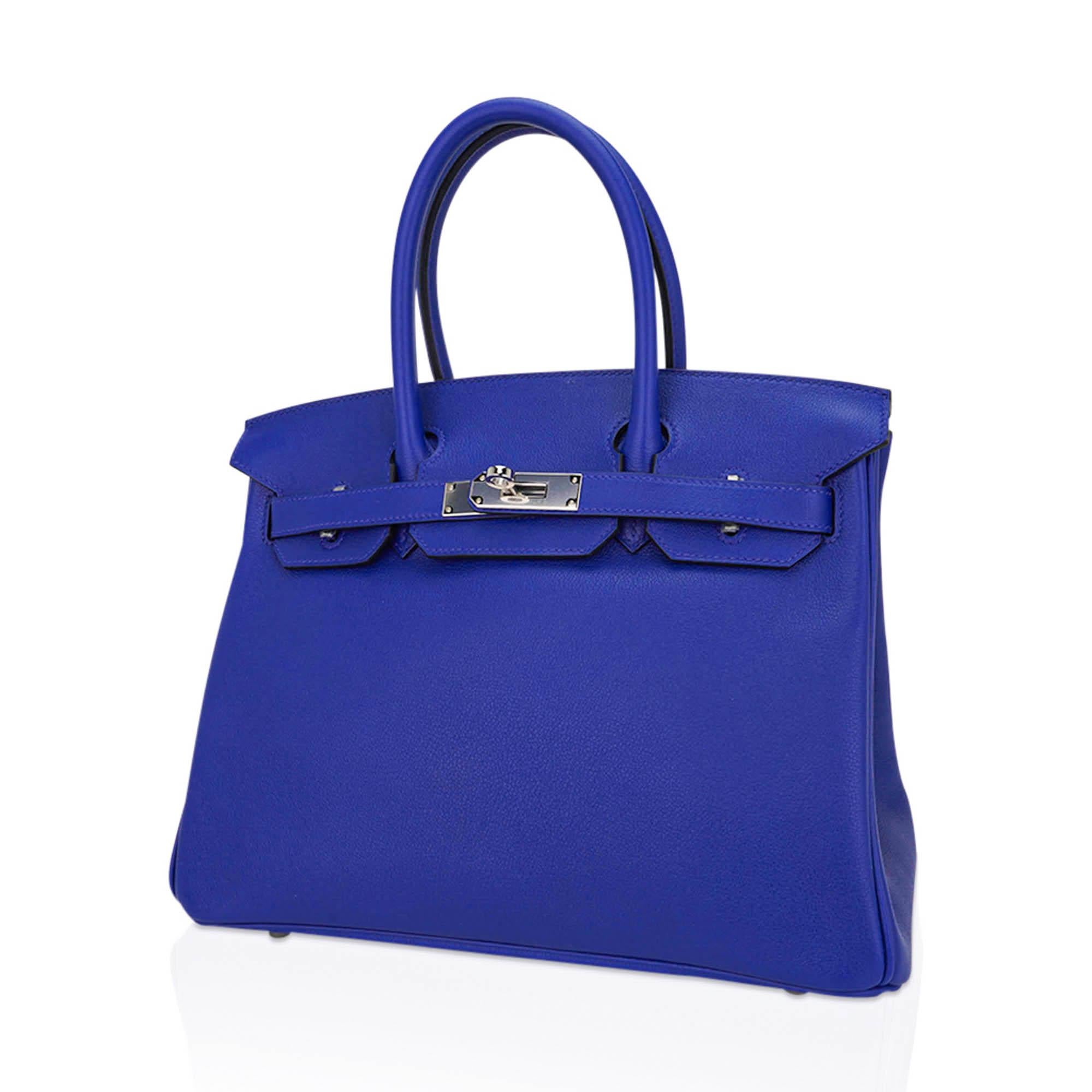 Hermes Birkin 30 Blue Electric Bag Palladium Hardware Novillo Leather In New Condition For Sale In Miami, FL