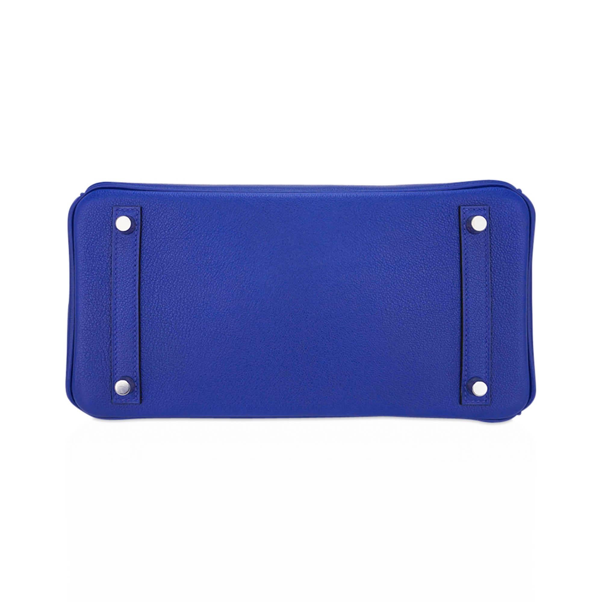 Hermes Birkin 30 Blue Electric Bag Palladium Hardware Novillo Leather For Sale 5