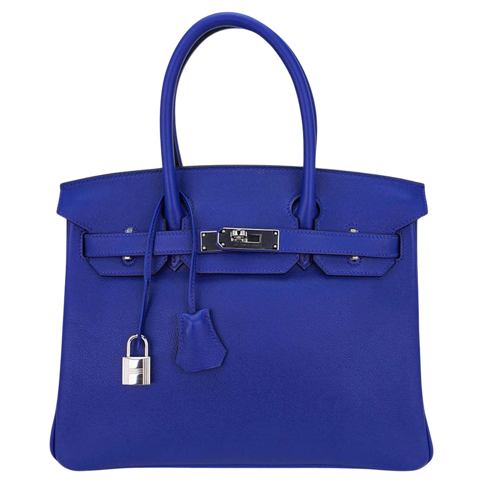 Hermes Birkin 30 Blue Electric Bag Palladium Hardware Novillo Leather For Sale