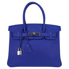 Hermes Birkin 30 Blue Electric Bag Palladium Hardware Novillo Leather