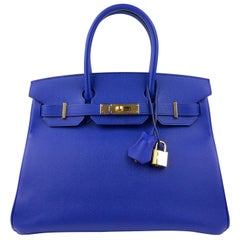 Hermes Birkin 30 Blue Electric Epsom Gold Hardware