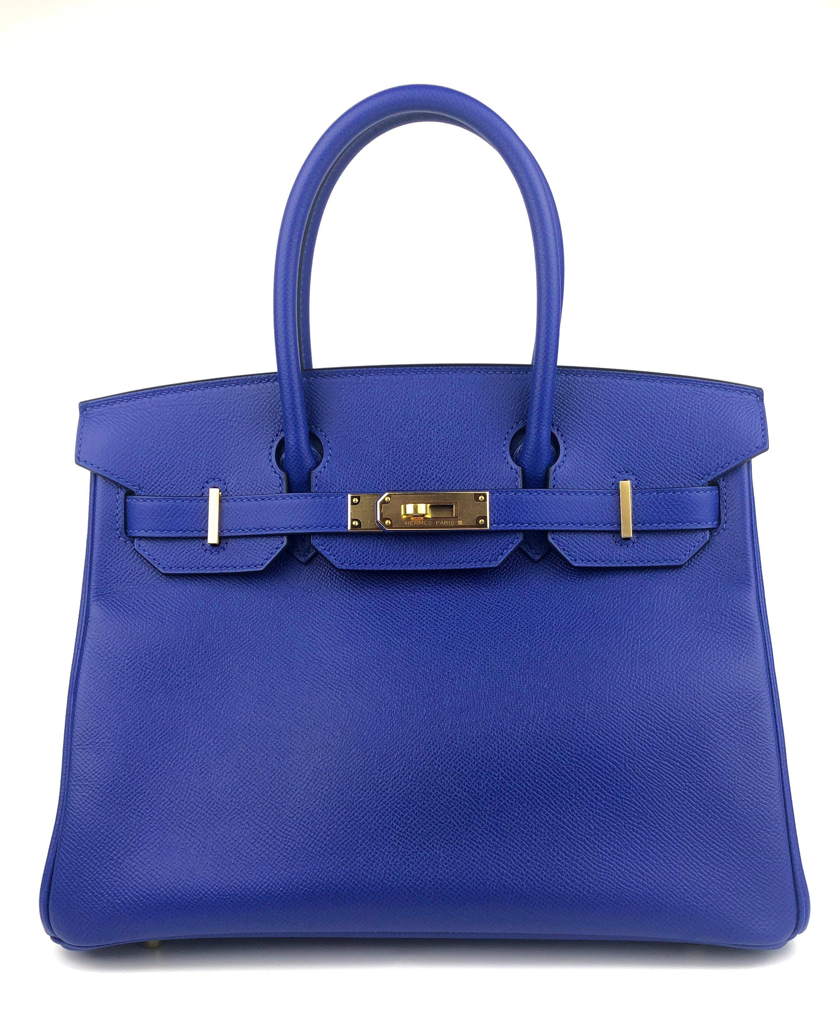 Pristine Hermes Birkin 30 Blue Electric Epsom Leather Gold Hardware. Pristine Almost As New Condition with Plastic on Hardware. D Stamp 2019. 

Shop with Confidence from Lux Addicts. Authenticity Guaranteed! 