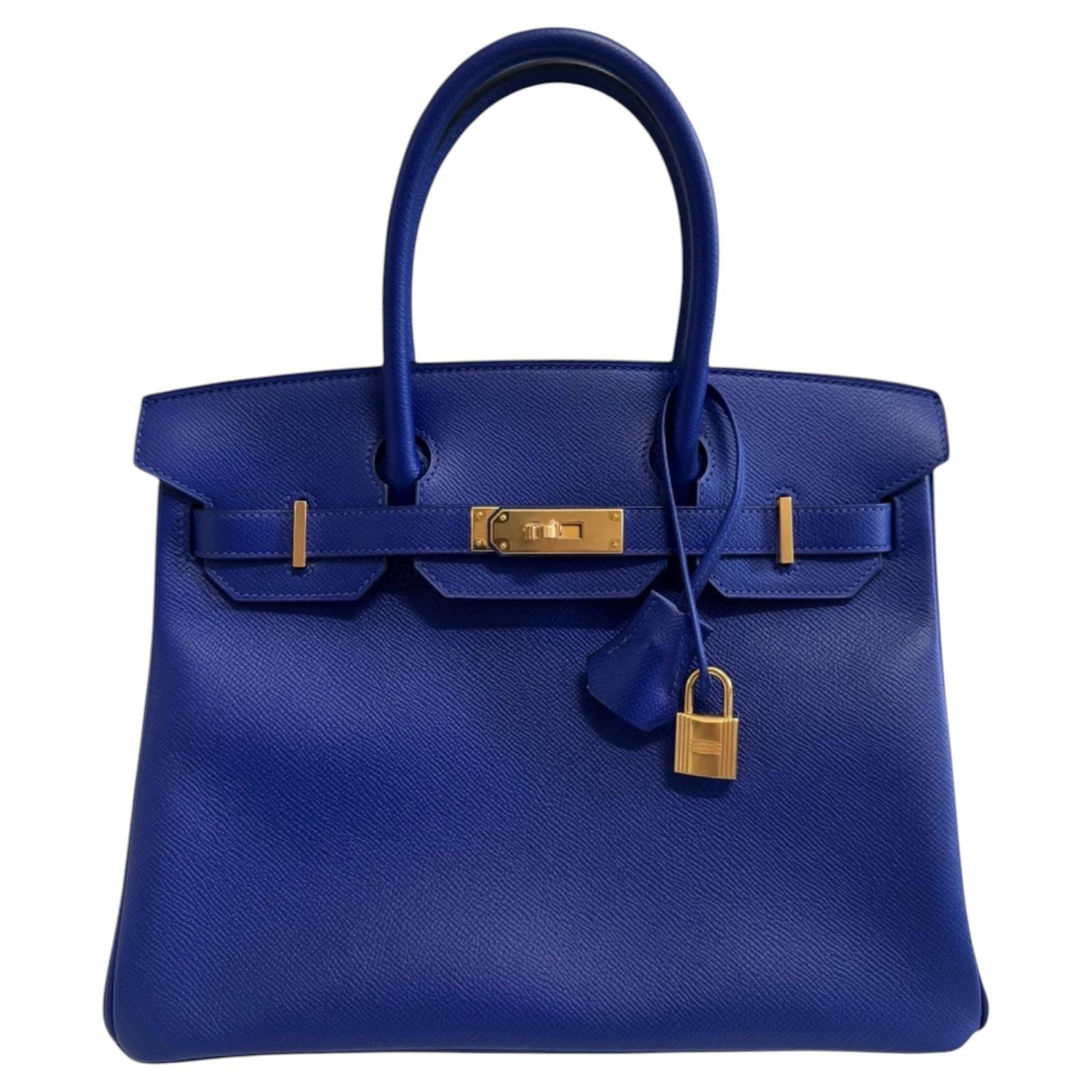 Hermes Birkin 30 Blu Elettrico in pelle Epsom con hardware dorato in vendita