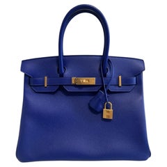 Hermes Birkin 30 Blue Electric Epsom Leather Gold Hardware Top Handle Bag