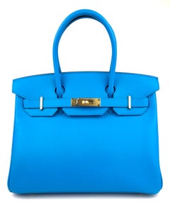 Hermes Birkin 30 Blue Frida Epsom Leather Gold Hardware New