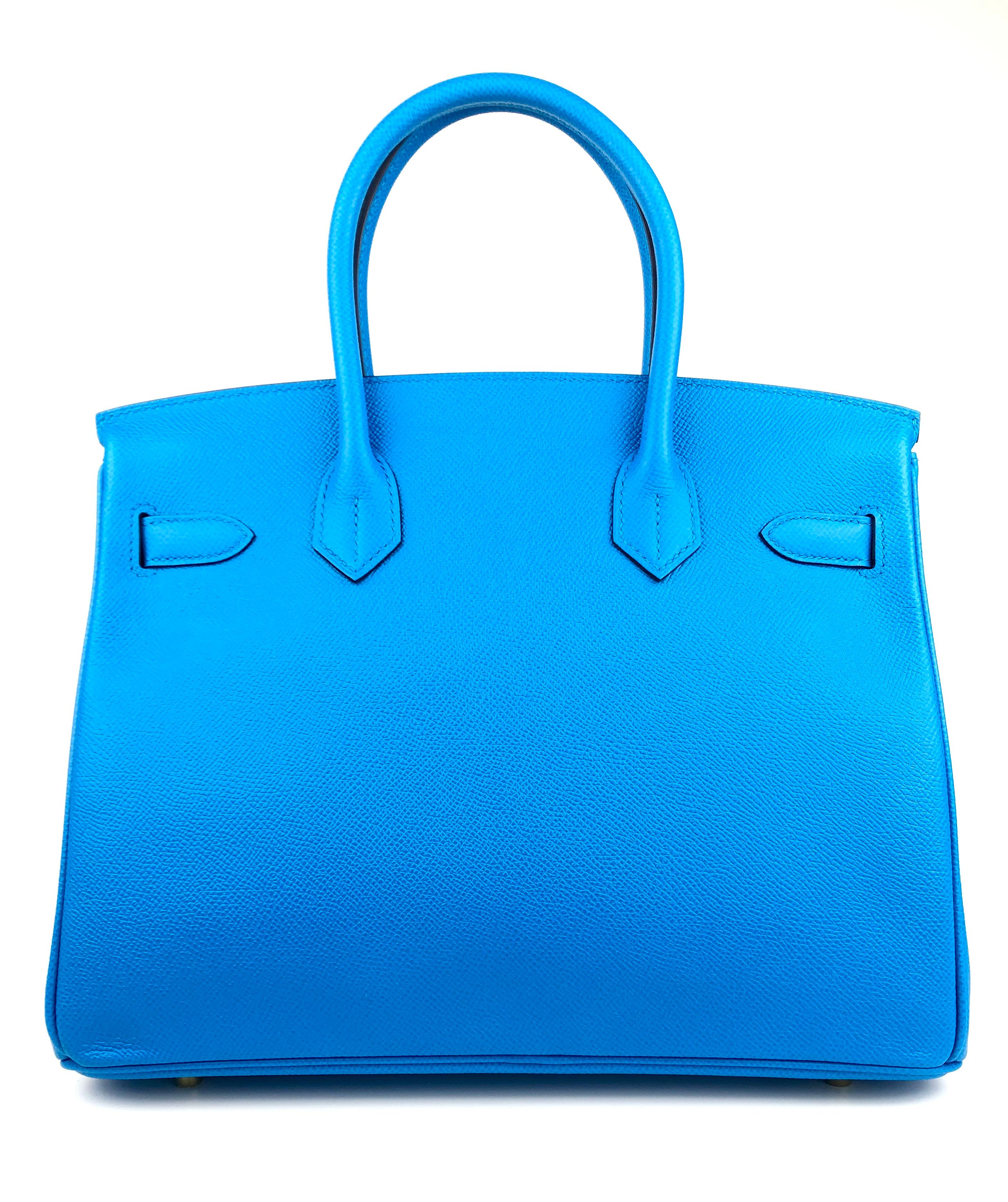 Women's or Men's Hermes Birkin 30 Blue Frida Epsom Leather Gold Hardware New