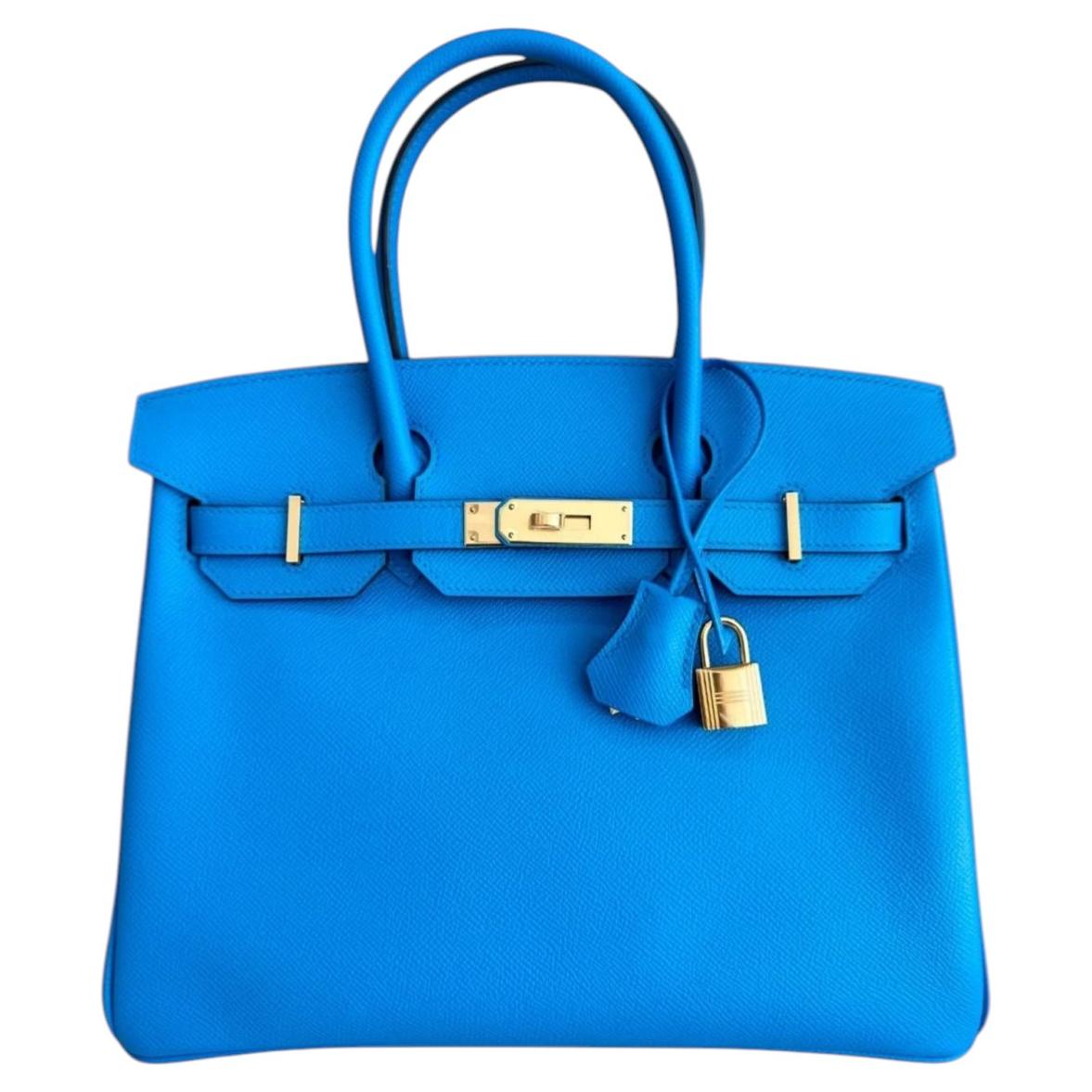 Hermes Birkin 30 Blue Frida Epsom Leather Gold Hardware Top Handle Bag