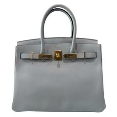 Hermes Birkin 30 Blue Glacier Gray Epsom Leather Gold Hardware Top Handle Bag
