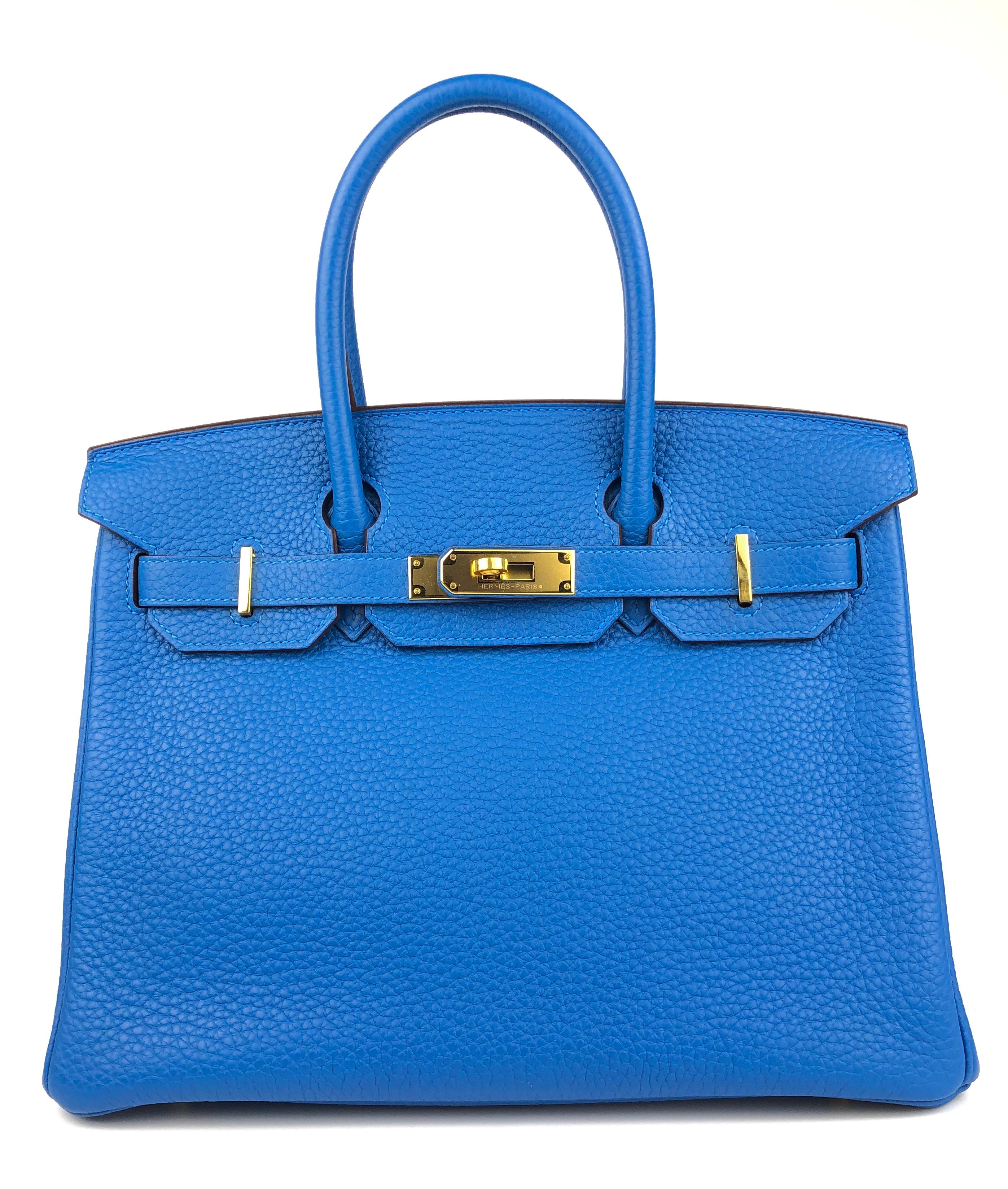 Stunning Hermes Birkin 30 Blue Hydra complimented by Gold Hardware. Pristine Condition with Plastic on Hardware. 2015 T Stamp. 

Shop with Confidence from Lux Addicts. Authenticity Guaranteed! 