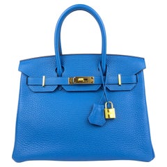 Hermes Birkin 30 Blue Hydra Leather Gold Hardware