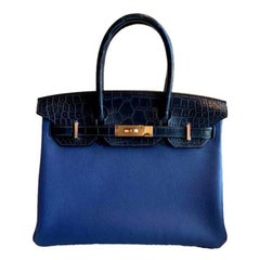 Hermès:: Birkin 30 blau in taurillon novillo alligator