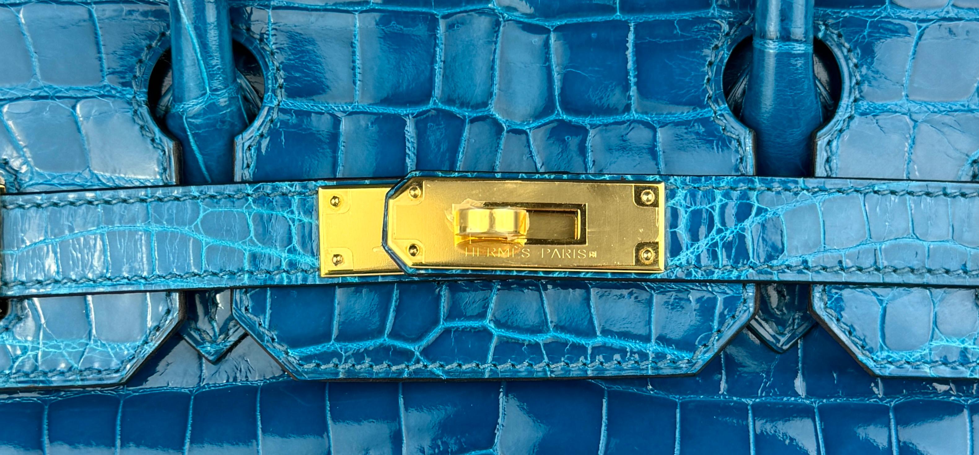 Hermes Birkin 30 Blue Izmir Shinny Niloticus Crocodile Gold Hardware RARE 1