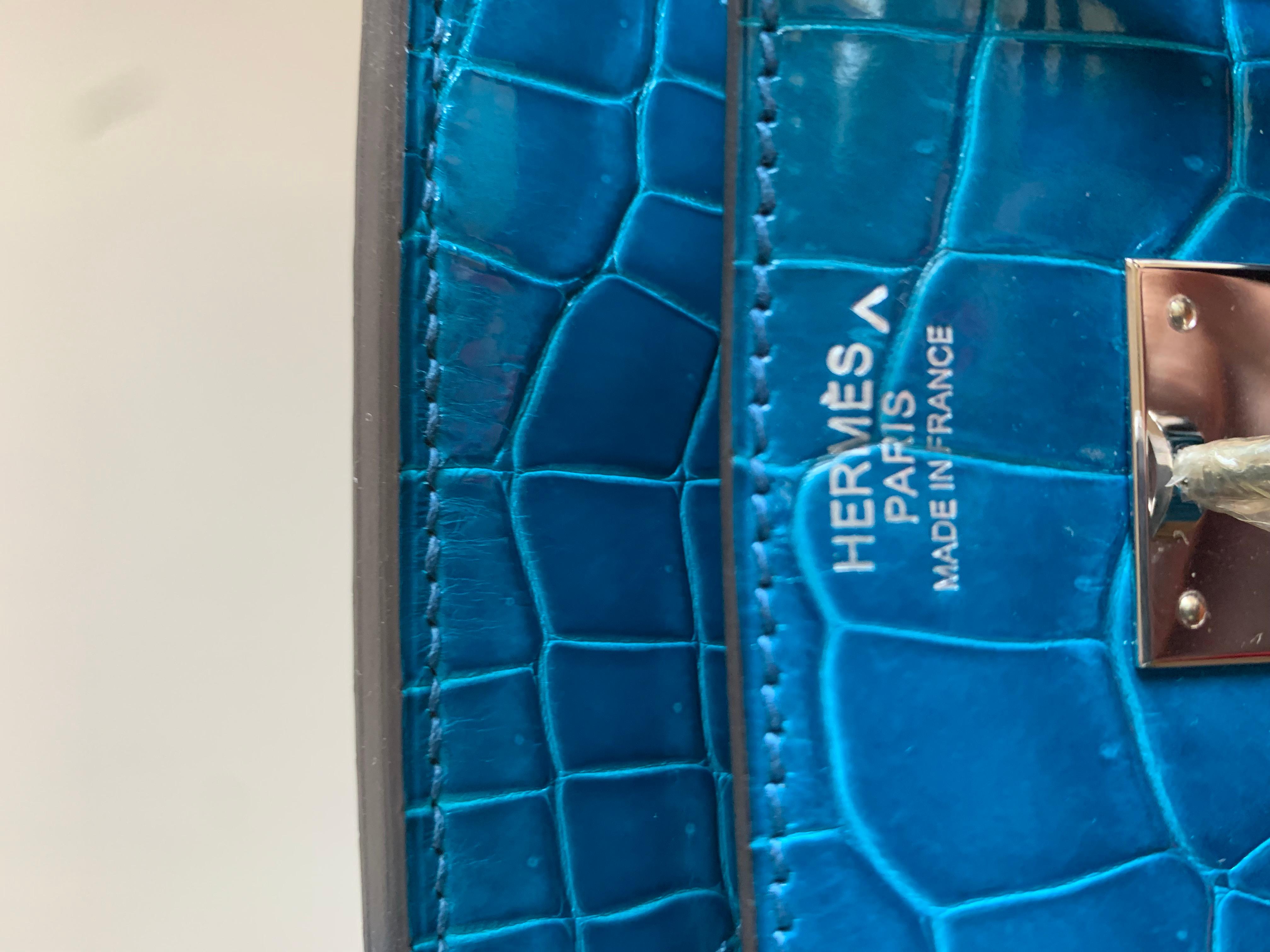 Rare Color Blue Hermes Birkin 30 Blue Izmir Shiny Porosus Crocrodile Bag For Sale 2