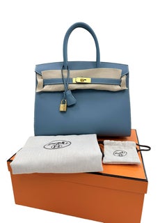 Hermes Birkin 30 Blue Jean Epsom Leather With Gold Hardware Handbag