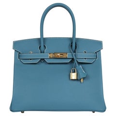Hermes Birkin 30 Blue Jean Epsom Leather With Gold Hardware Handbag
