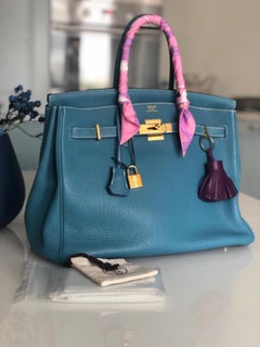 HERMES Birkin 30 Blue Jean Togo Leather Bag