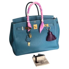 HERMES Birkin 30 Blue Jean Togo Leather Bag