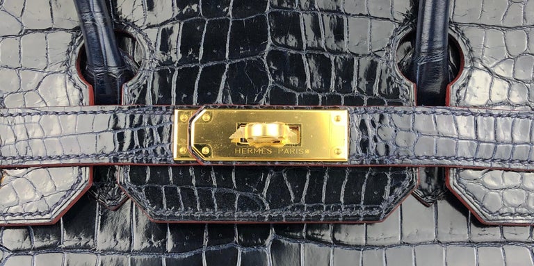 Hermes Birkin 30 Bag Black Porosus Crocodile with Gold Hardware