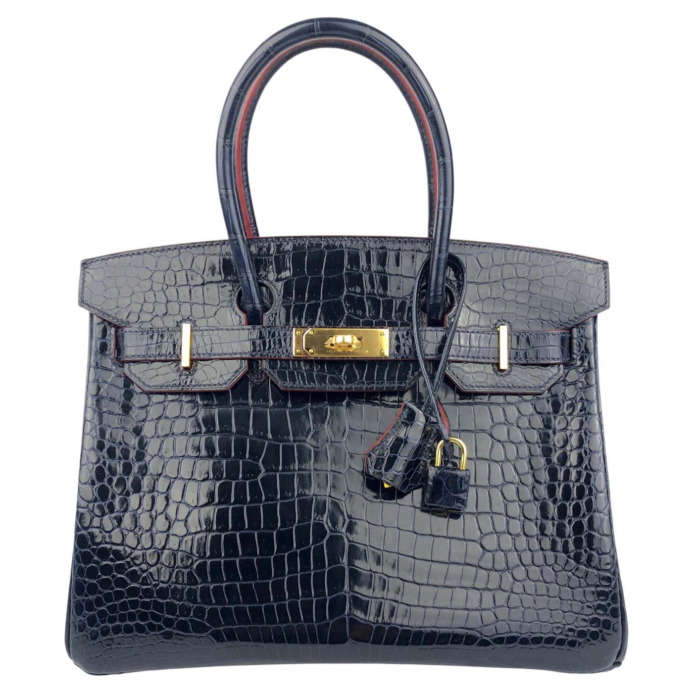 Hermes Birkin 30 Blue Marine Rouge H Contour Porosus Crocodile Gold ...