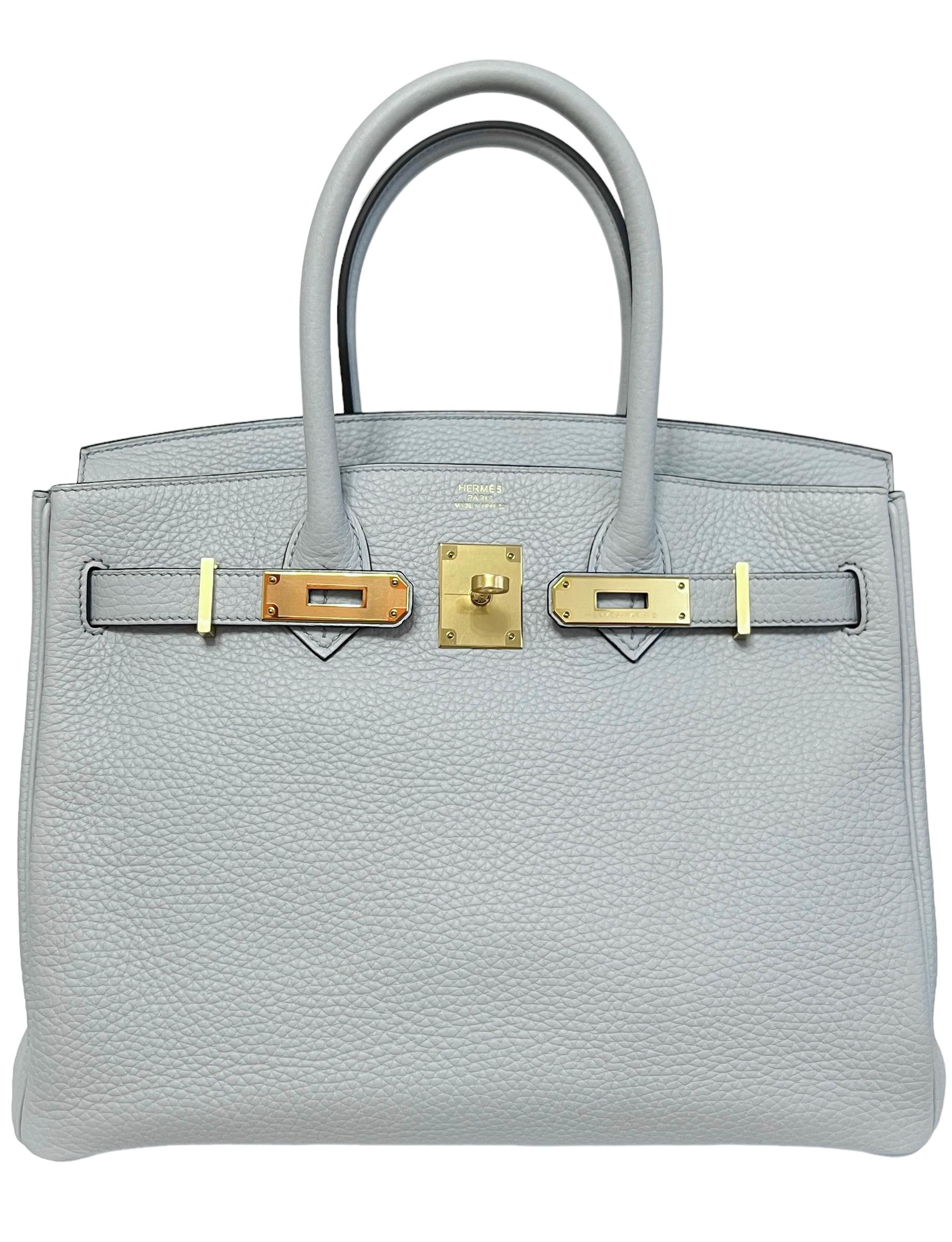 Gray Hermes Birkin 30 Blue Pale Togo Leather Gold Hardware New