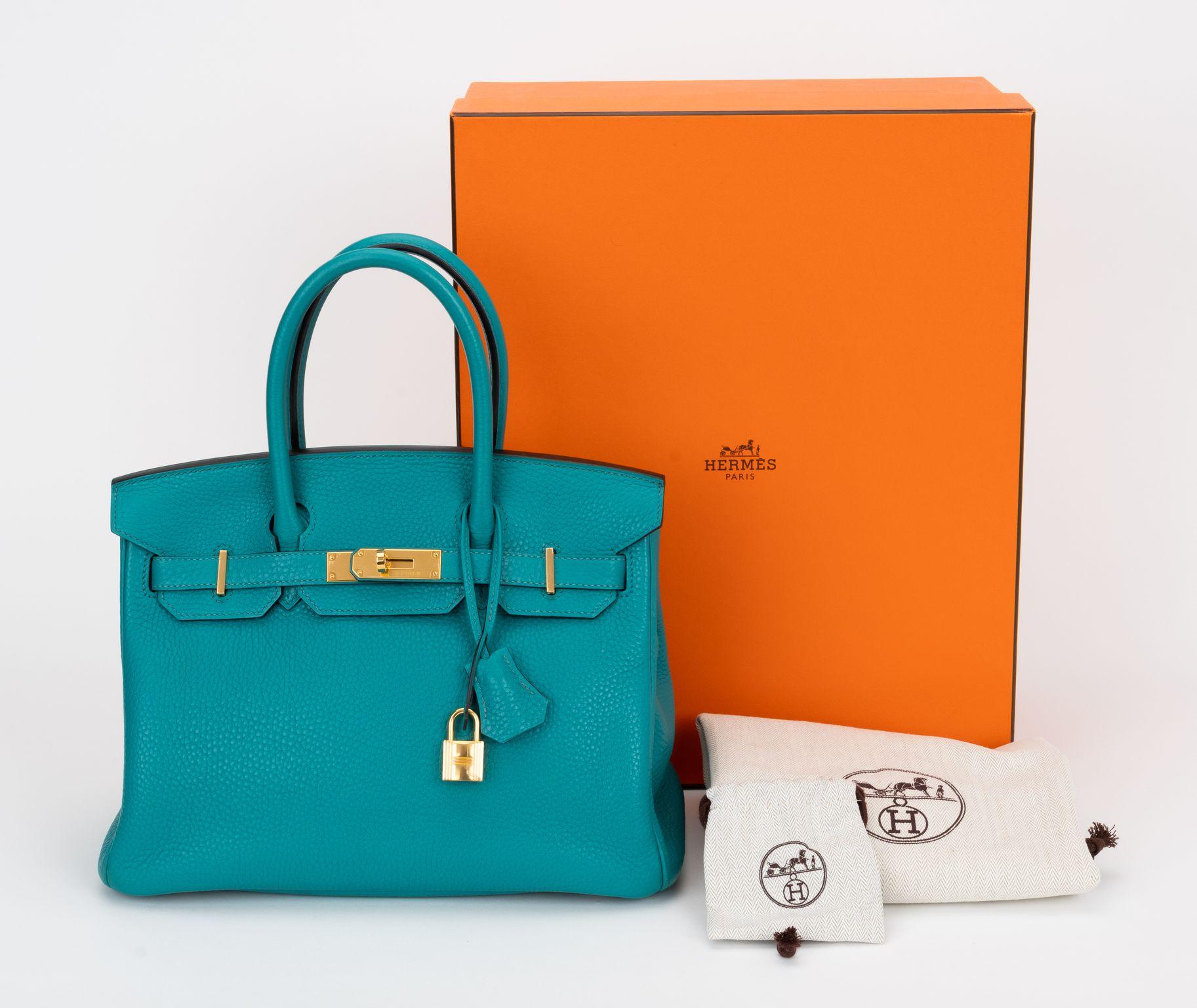 Hermes Birkin 30 Blue Paon Gold Clemence For Sale 12