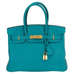 Used Hermes Birkin 30 Blue Paon Gold Clemence