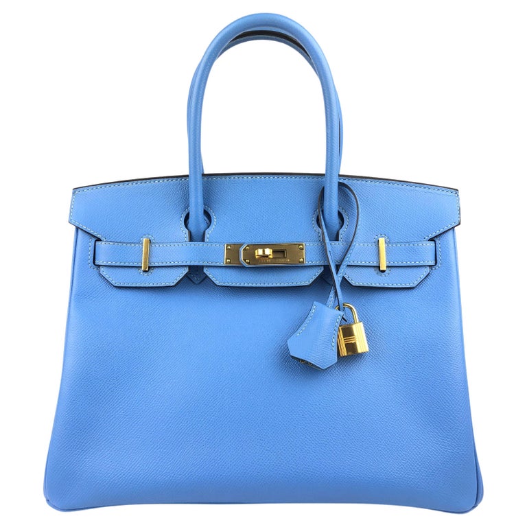 Rare Hermes Birkin 30 Colvert Blue Epsom Bag