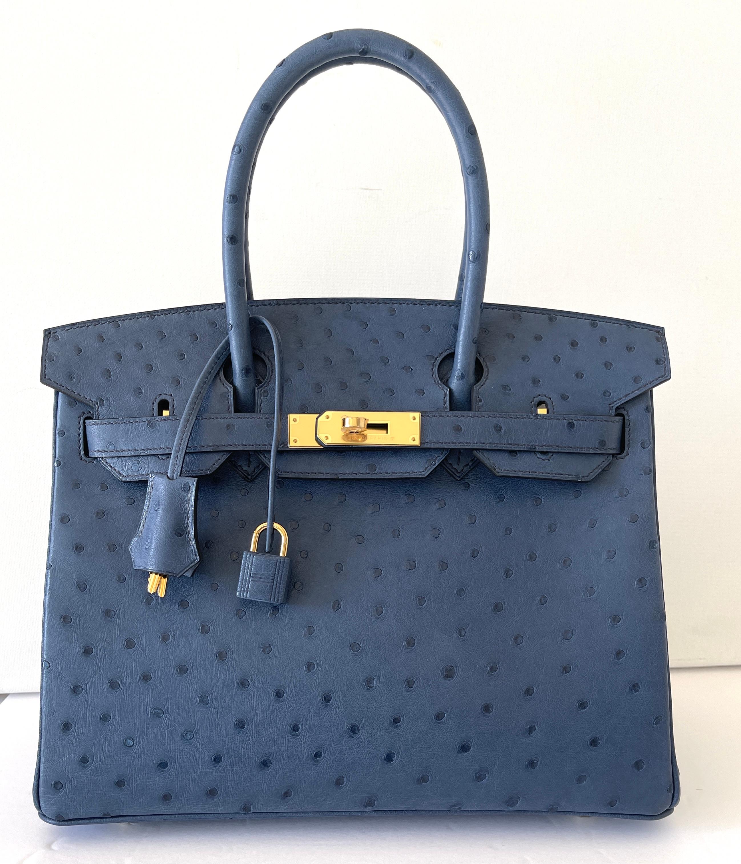 Women's or Men's Hermes Birkin 30 Blue Roi Ostrich Gold Hardware