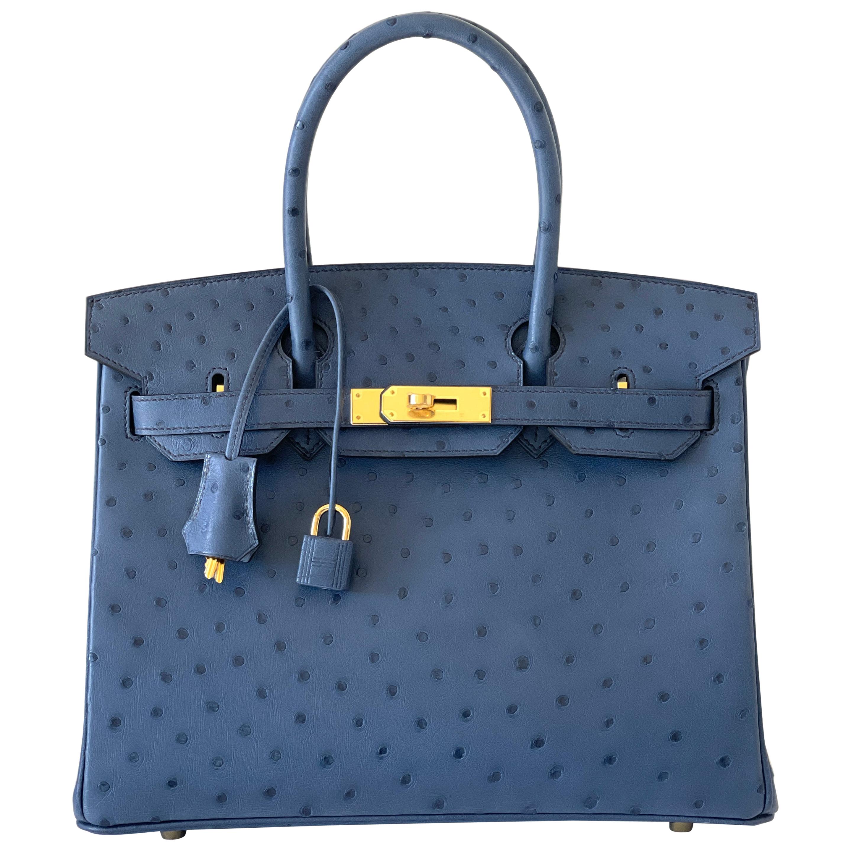 Hermes Birkin 30 Blue Roi Ostrich Gold Hardware