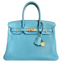 Hermes Birkin 30 Blue Saint Cyr Gold Hardware