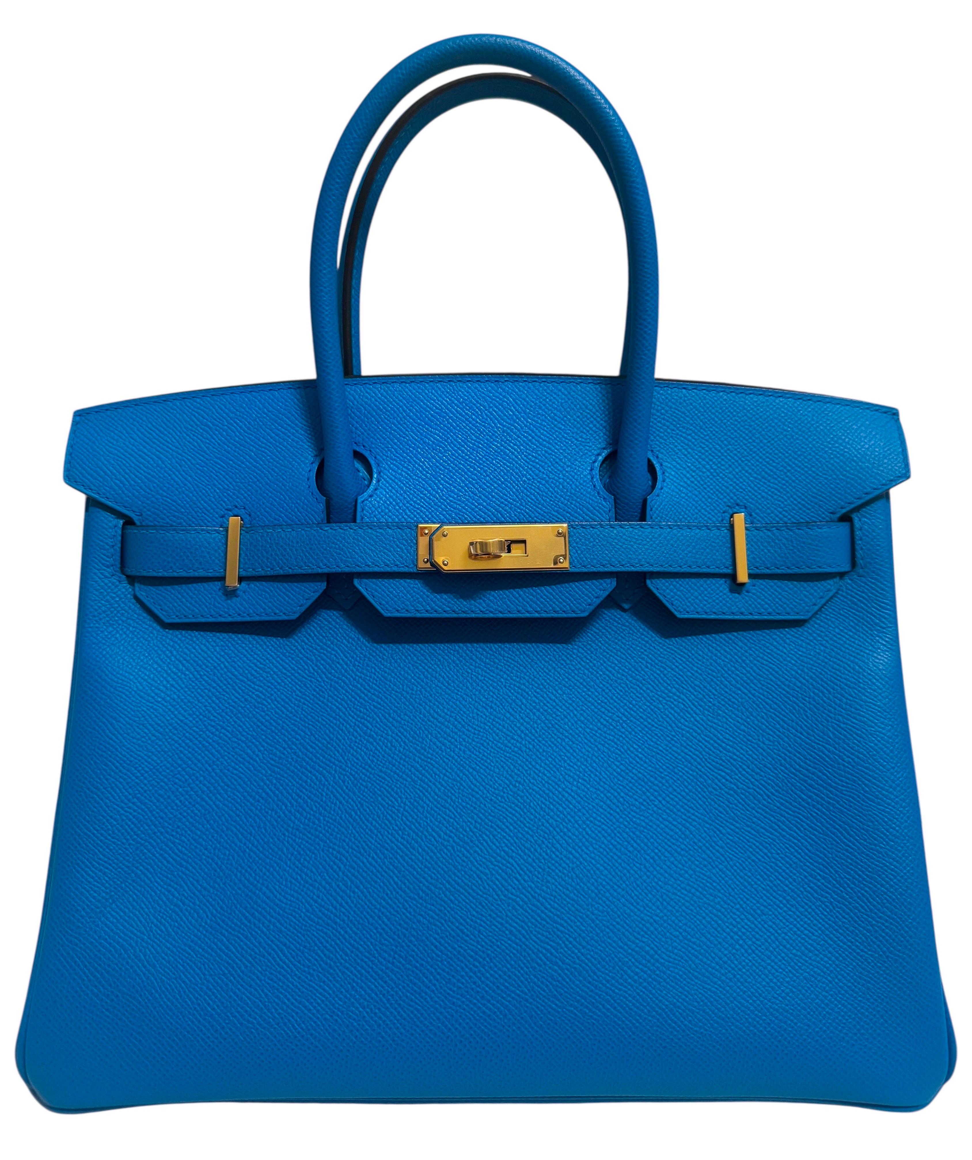 Blu Hermes Birkin 30 blu Zanzibar con finiture in oro in vendita
