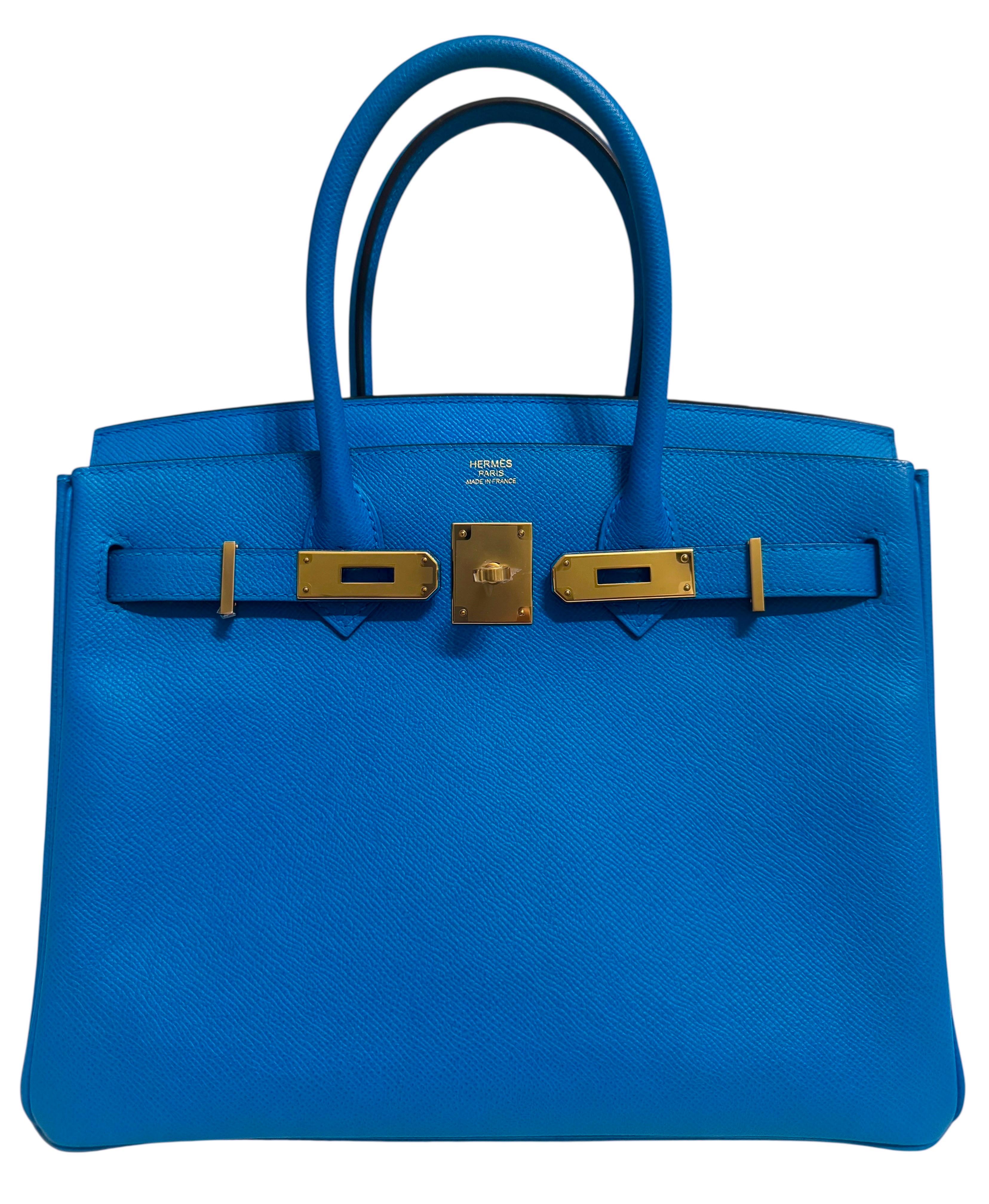 Hermes Birkin 30 blu Zanzibar con finiture in oro in vendita 2