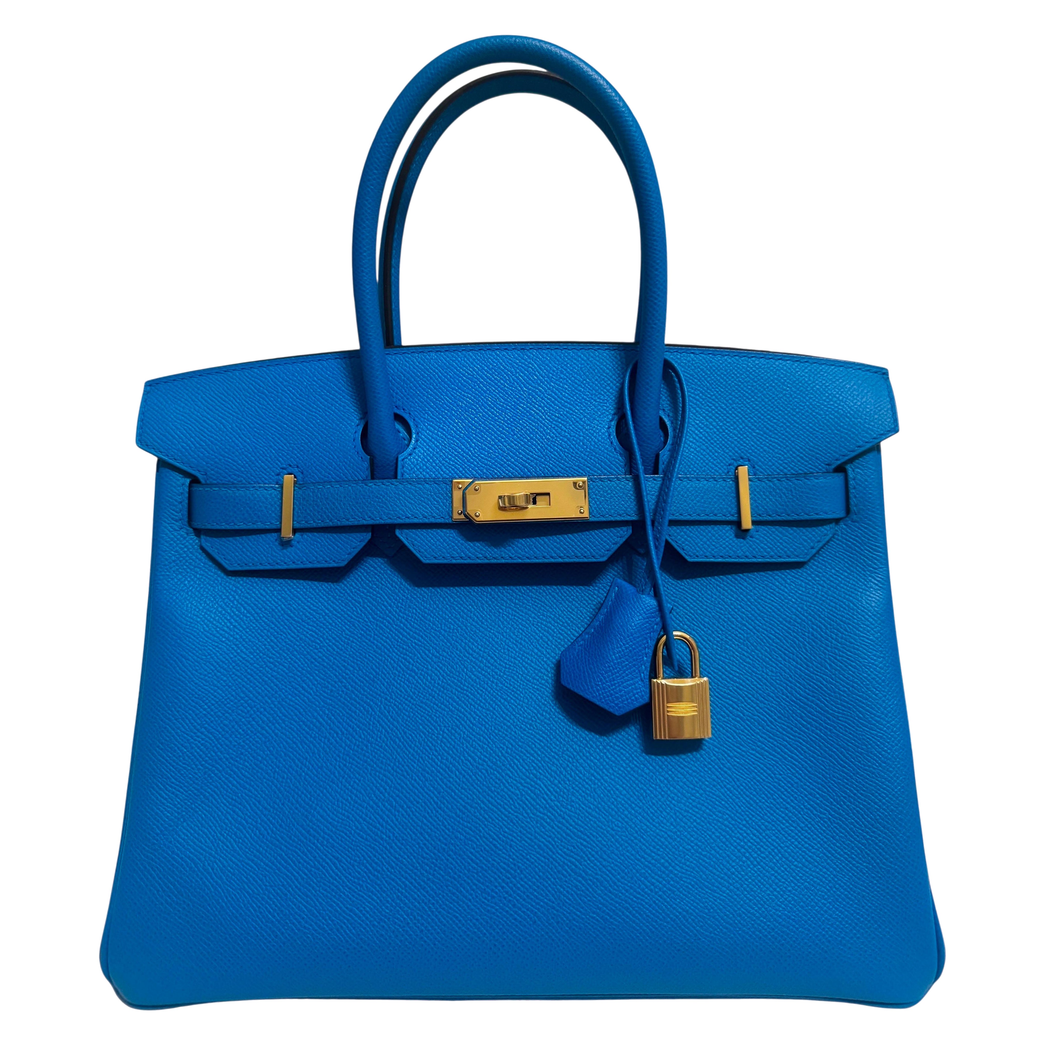 Hermes Birkin 30 blu Zanzibar con finiture in oro in vendita