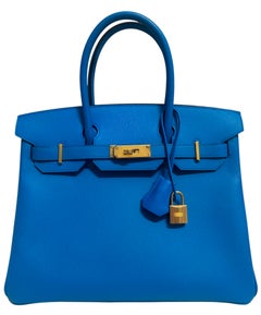 Hermes Birkin 30 blu Zanzibar con finiture in oro