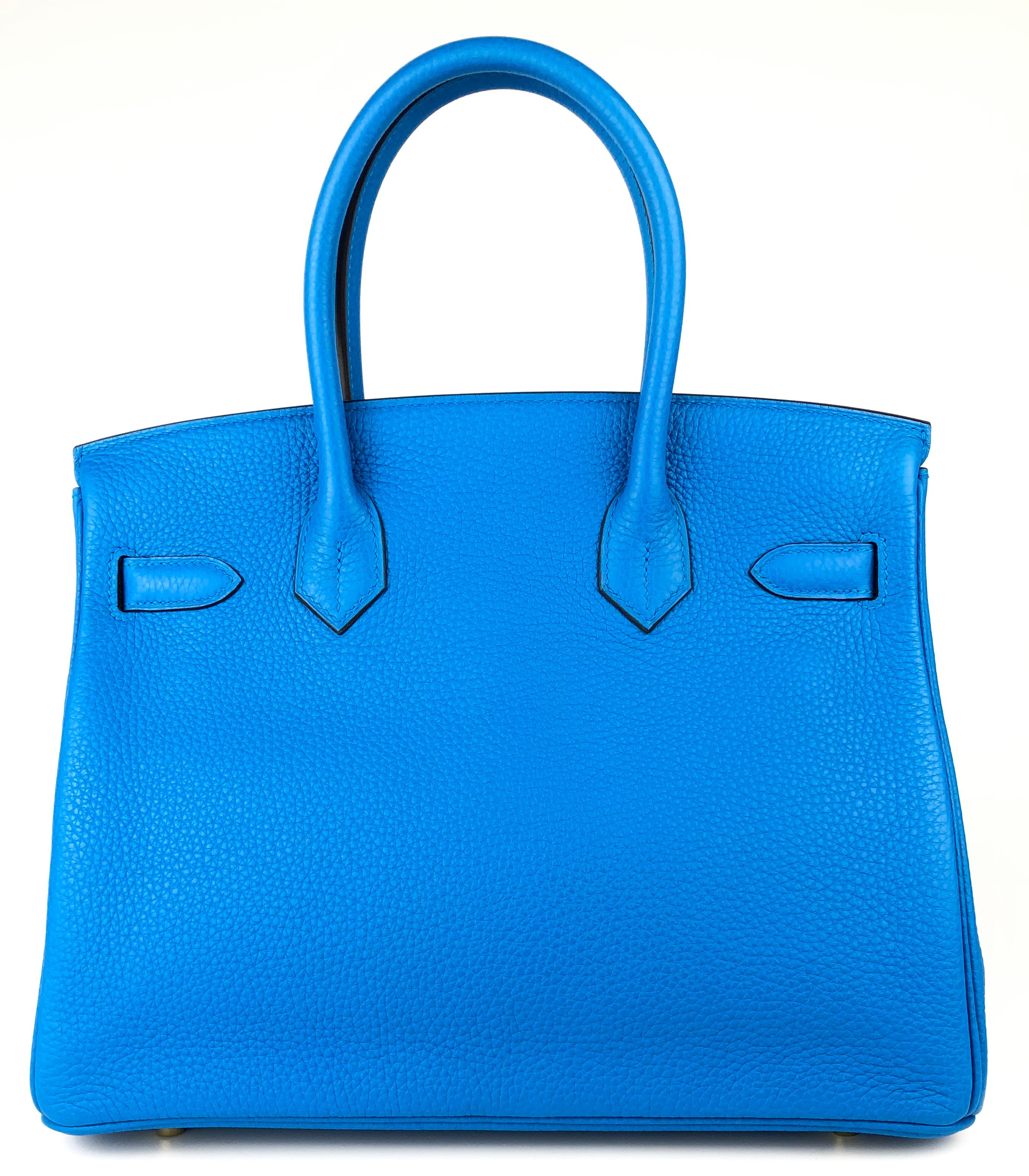 Women's or Men's Hermes Birkin 30 Blue Zanzibar Togo Leather Gold Hardware