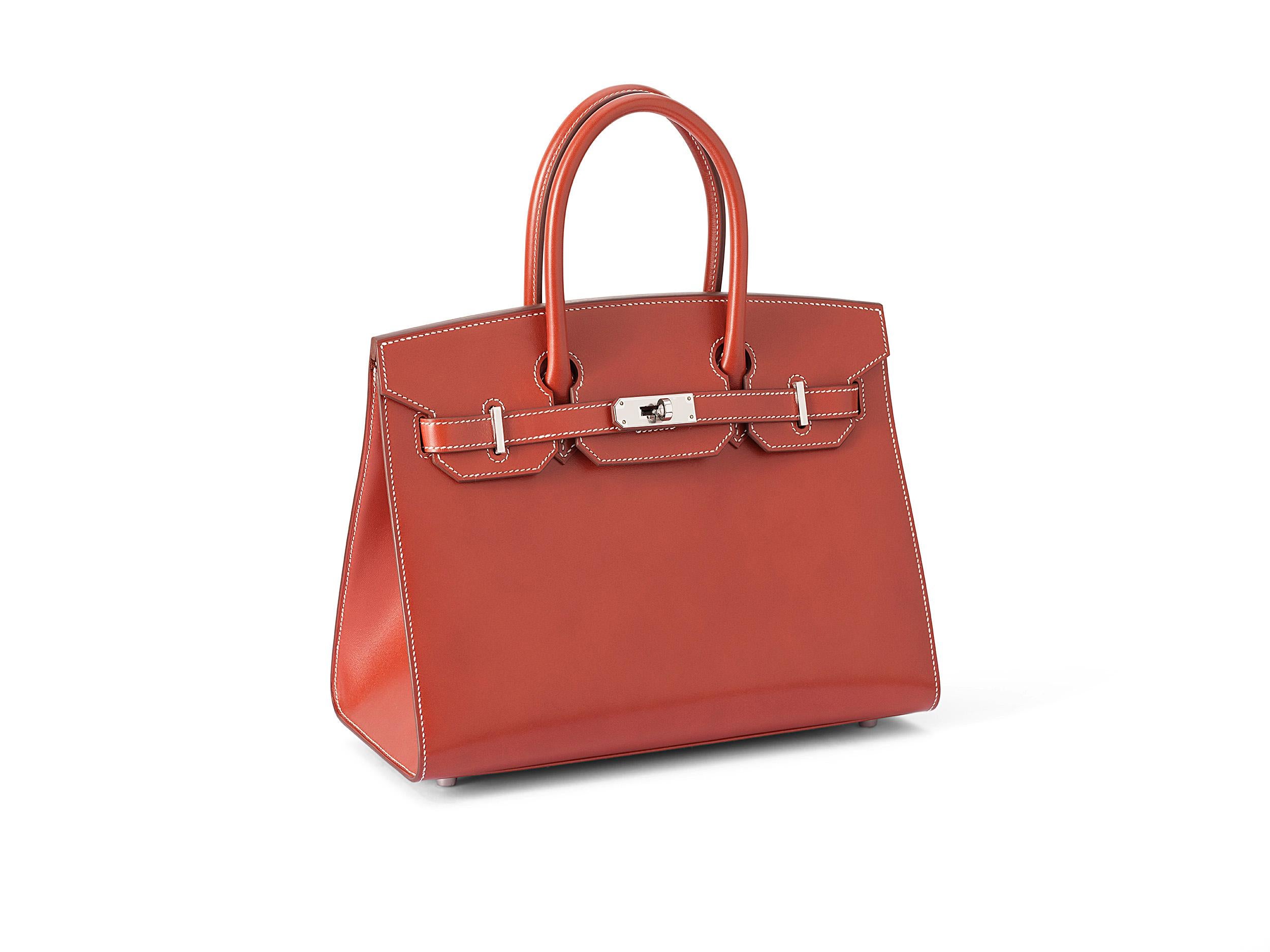 Red Hermès Birkin 30 Brique Sellier Boxcalf Palladium Hardware For Sale
