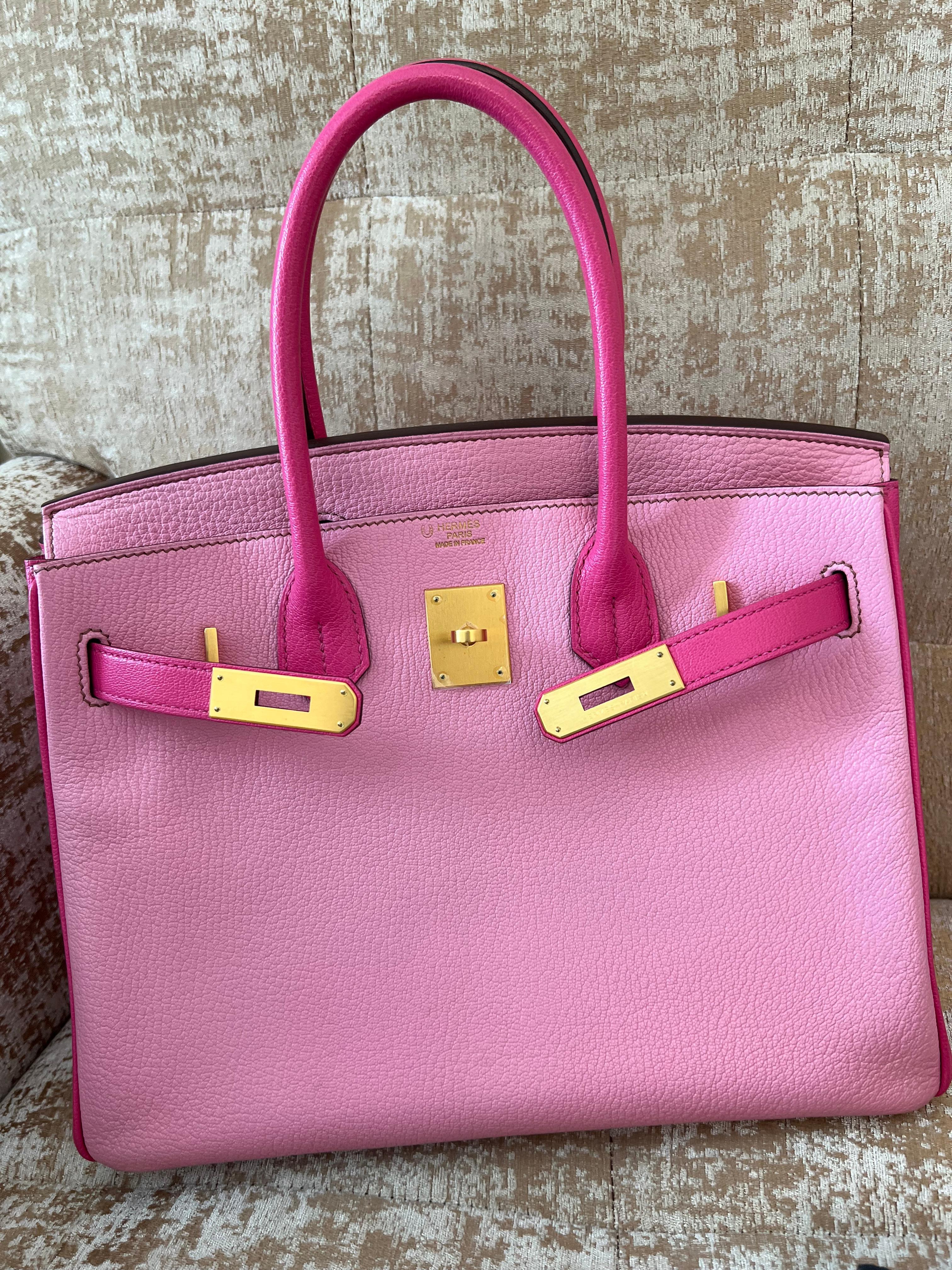 Hermes Birkin 30 Bubblegum 5P with rose tyrien special order bag GHW For Sale 11
