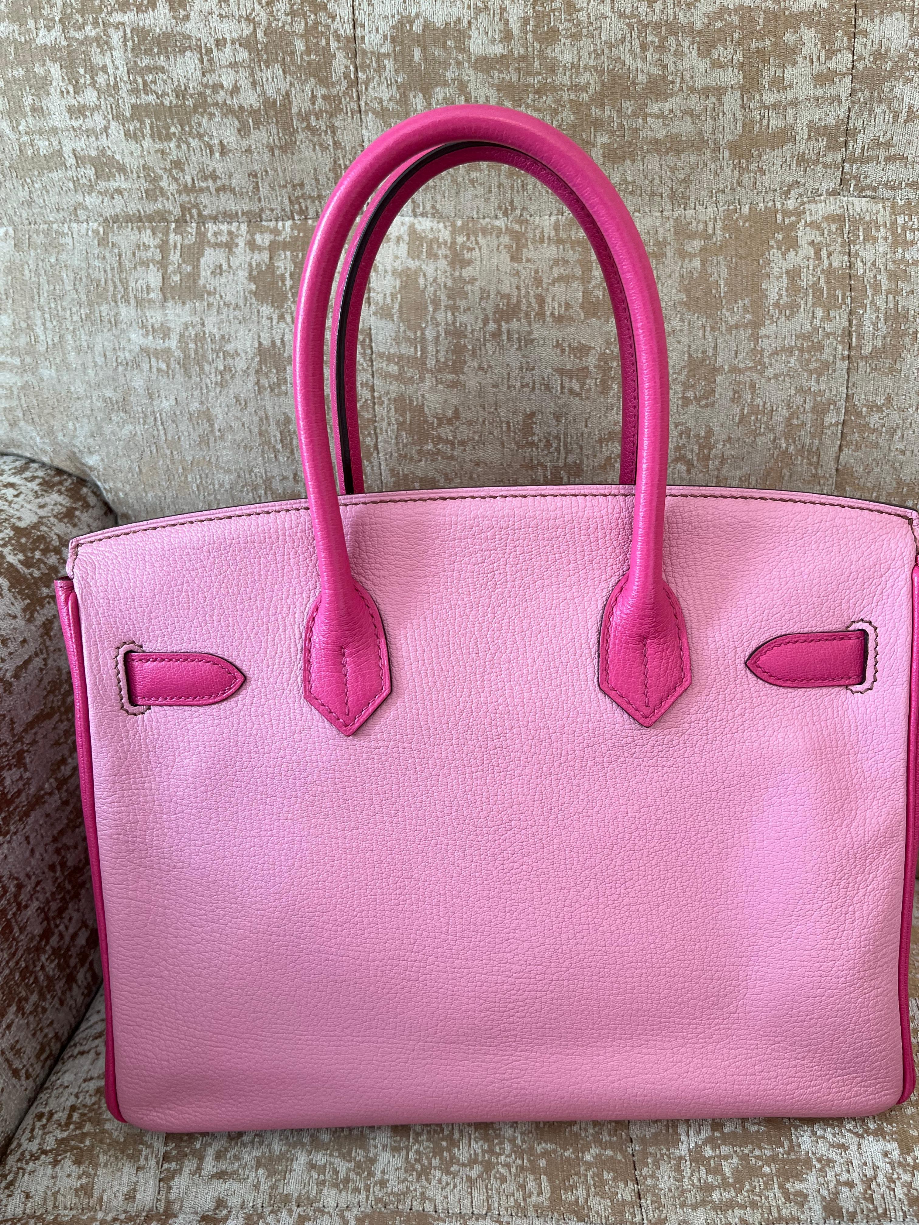 Hermes Birkin 30 Bubblegum 5P with rose tyrien special order bag GHW For Sale 14