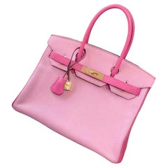 Hermes Birkin 30 Bubblegum 5P with rose tyrien special order bag GHW