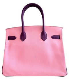 Hermes Birkin 30 Bubblegum Pink Anemone Purple Chevre Gold HWR Top Handle Bag