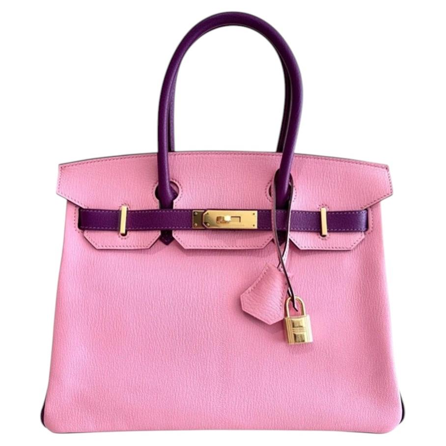 Hermes Birkin 30 Bubblegum Pink Anemone Lila Chevre Gold HWR Top Handle Bag