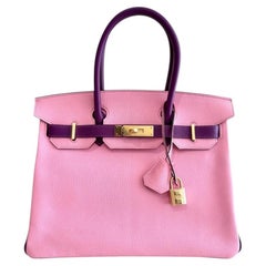 Hermes Birkin 30 Bubblegum Pink Anemone Purple Chevre Gold HWR Top Handle Bag